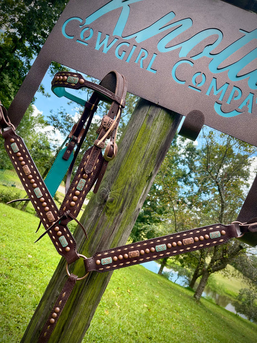 RTS “All Things Copper” Tack Set with Turquoise Patina Rectangle Spots