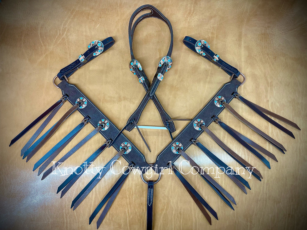 Turquoise Feather Tack Set