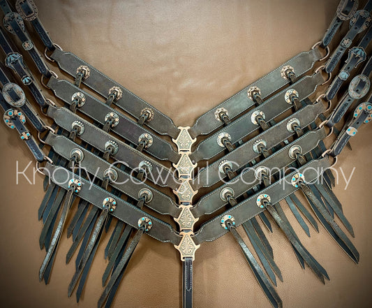 Chocolate Rough Out 3 Tassel Breast Collar